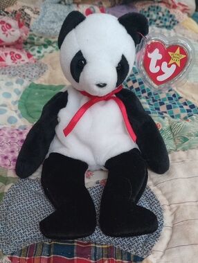 🌼3/$10 MNWY TY " FORTUNE"  Panda Plush with Red Ribbon